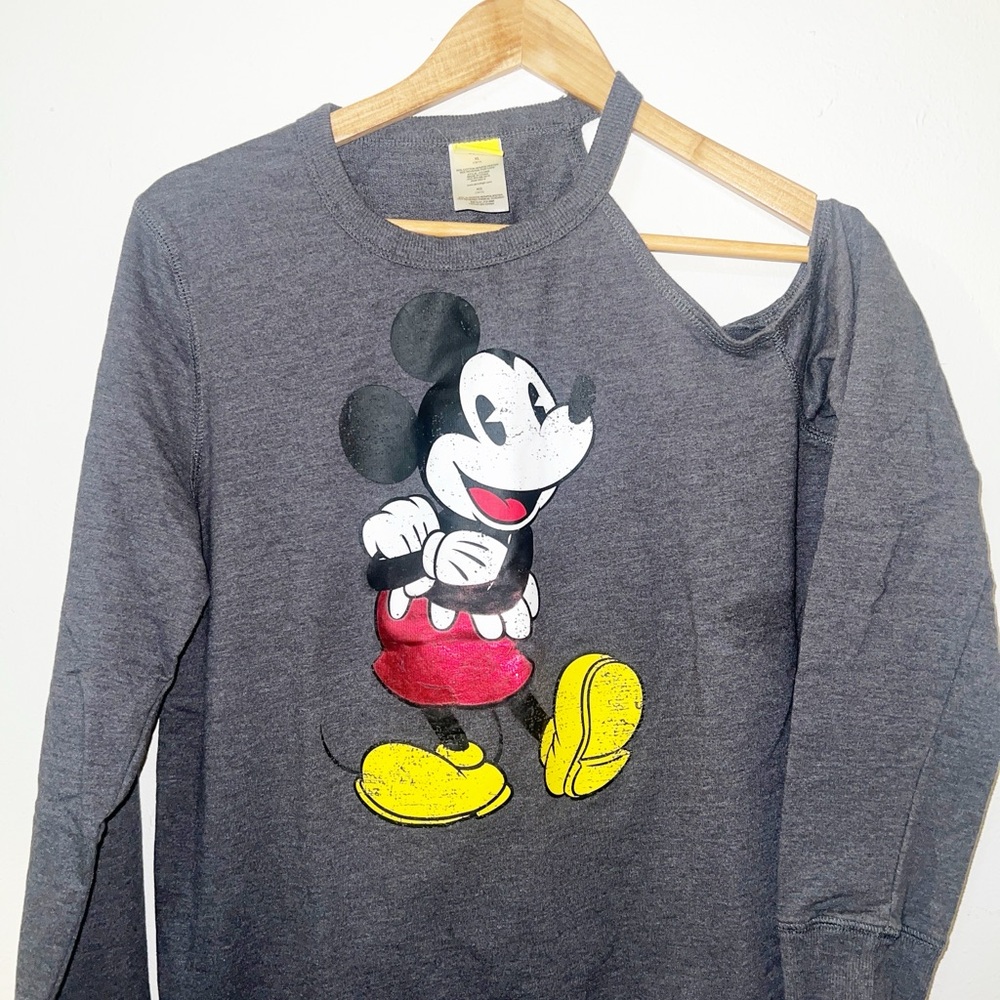 Disney Mickey Mouse charcoal gray cold shoulder long sleeve shirt - Picture 2 of 8